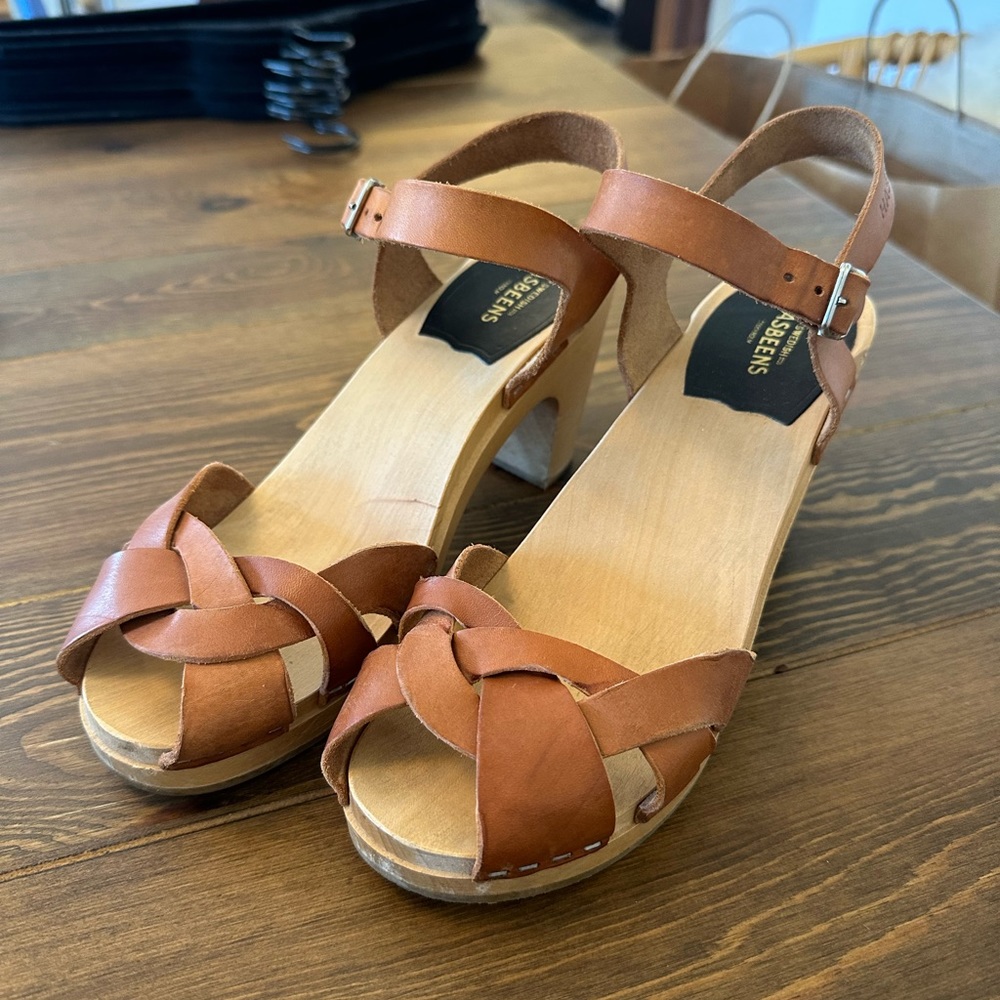 Swedish Hasbeens ankle strap clog sandals
